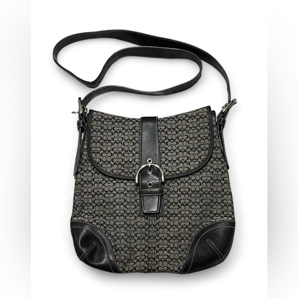 Vintage Coach Soho Signature Black Jacquard buckle flap bag model 6376
